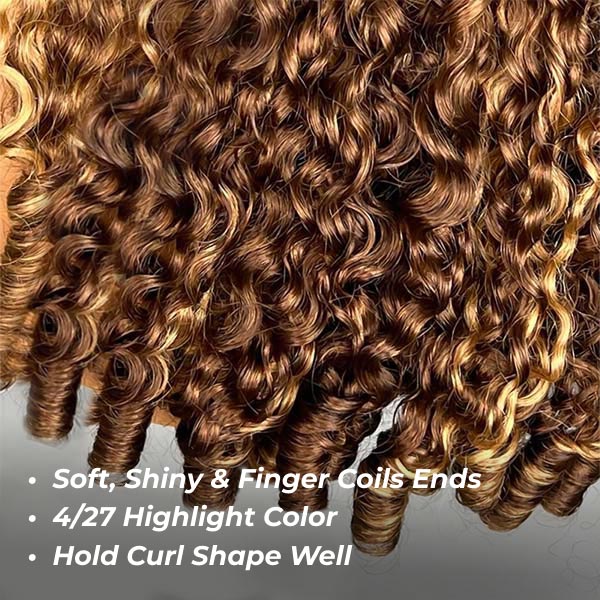 Burmese Curly Glueless Wig 4/27 Highlight Color Pre Cut 9x6 Lace Elastic Drawstring Wear Go Wig